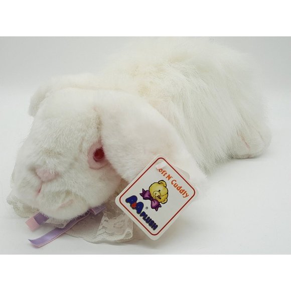 1992 VINTAGE 15” A & A Plush Solf N Cuddly Bunny White Albino Pink Eyes. W/ Tags - Picture 2 of 8